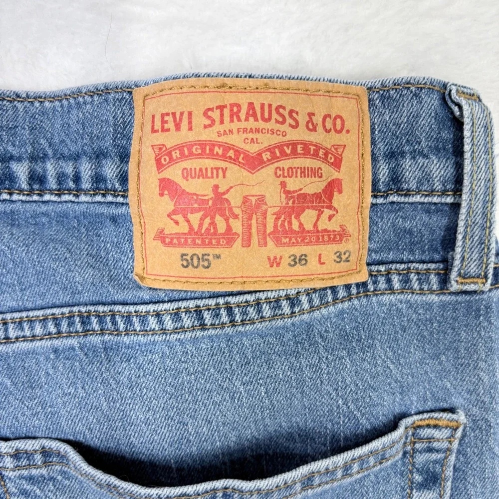 Levis 505 Regular Fit‎ Mens Jeans 36x32 Light Wash Blue Stretch 00505-2958